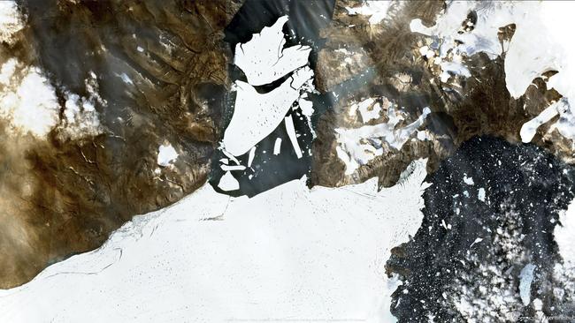 A satellite shot of the ice breaking off the Nioghalvfjerdsfjorden glacier. Picture European Space agency via AFP