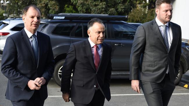 MELBOURNE, AUSTRALIA - NewsWire Photos JUNE 21 2023: Victorian Opposition Leader John Pesutto (centre) arrives at Parliament House in Melbourne with Shadow Minister for Major Projects, David Southwick, and Sam Groth,in happier times. Picture: NCA NewsWire / Andrew Henshaw