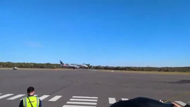 The first plane from Melbourne arriving at Hervey Bay airport