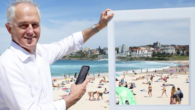Prime Minister Malcolm Turnbull snaps Bondi Beach. Picture: Craig Wilson