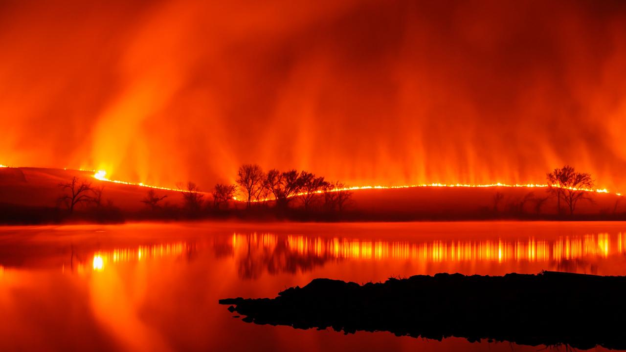 On a late evening in Kansas, a planned pasture burn gently advances along the hill’s ridge, creating a mesmerising red glow. Picture: Bruce Hogle/TNC Photo Contest 2023