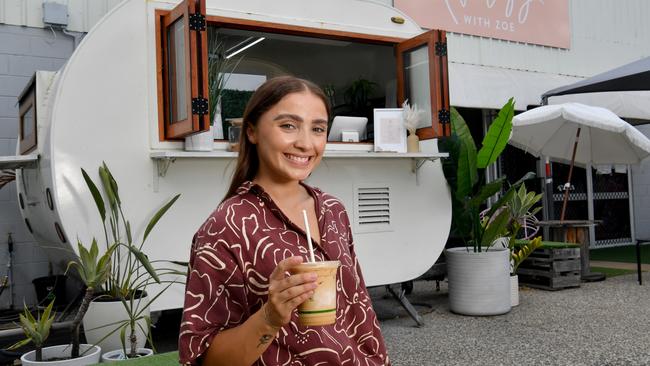 Emily Cittleborough with a Iced Latte at The Huni Pot. Picture: Evan Morgan