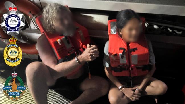 Authorities arrest fugitive Hussein Chamas and two other people aboard a yacht in the Arafura Sea, off the NT coast, on January 26, 2025. Picture: AFP