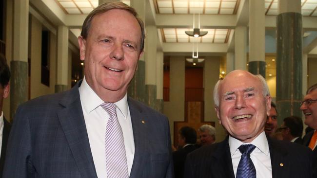 Peter Costello and John Howard in 2016. Picture: Ray Strange