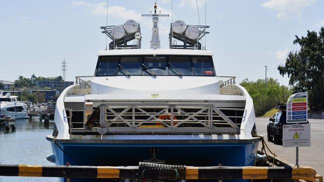 SeaLink Northern Territory vessel, the Tiwi Mantawi, docked at the Frances Bay Mooring, commonly called the Duck Pond, following a mechanical issue blaze on Friday August 16.