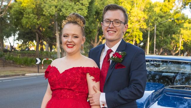 Graduate Caitlin Lang and partner Isaac Williams arrive at Mary MacKillop Catholic College inaugural formal at Cafe Valeta, Thursday, November 19, 2020. Picture: Kevin Farmer