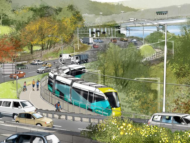 An artist’s impression of the Hobart light rail proposal.