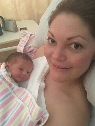Mum Aimee Lutomski after giving birth to Jack-Valentine.