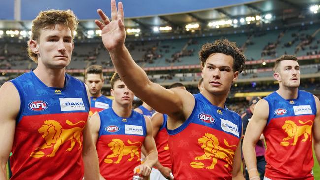 The young Lions, like Harris Andrews and Cameron Rayner, haven’t yet tasted finals action. Pic: AAP