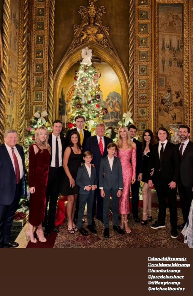 Former first lady Melania Trump was missing from a Trump family Christmas photo. Picture: Kimberly Guilfoyle/Instagram