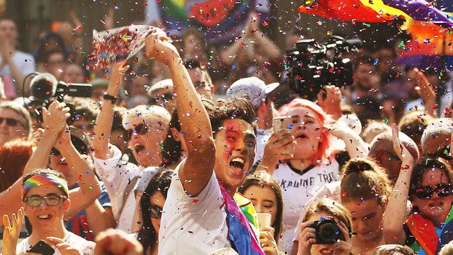 Celebrations outside the State Library of Victoria following November’s Yes vote win. Picture: Getty Images