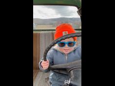 Three year-old ute driver helps dad on the farm