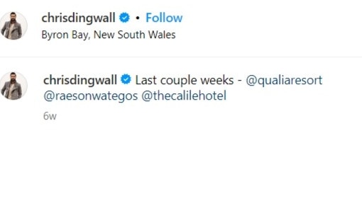 The same day, Dingwall revealed he'd stayed at the same hotels during the past couple of weeks.