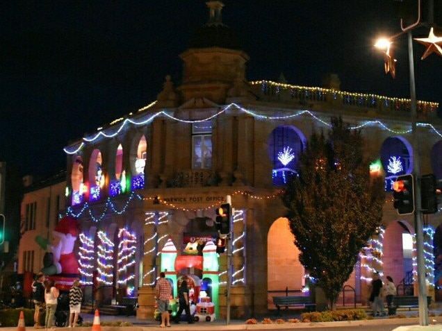 Sharyn Inch snaps Warwick Post Office all lit up for Christmas.