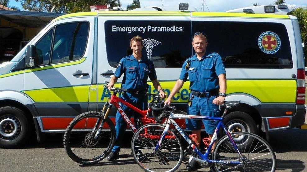 Advance care paramedics Damo Liddy and Lee Wooden are supporting the 2017 Pedal for Paramedics - Sunshine Coast riders raising funds for QAS Legacy. Picture: CONTRIBUTED