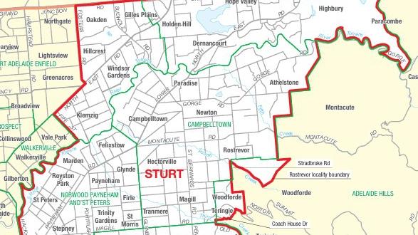 The federal electorate of Sturt in South Australia covers Adelaide's eastern suburbs. Picture: AEC