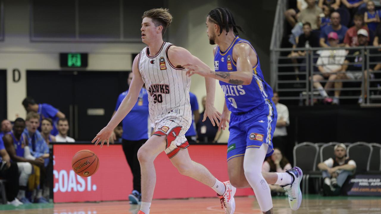Lachlan Olbrich (left) has been touted as an early NBL Next Gen Award candidate and a future Boomer. Picture: Getty Images