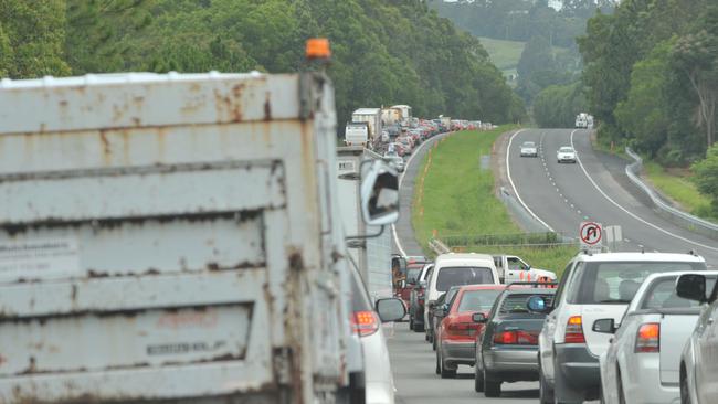 Traffic banked up on the Bruce Highway.