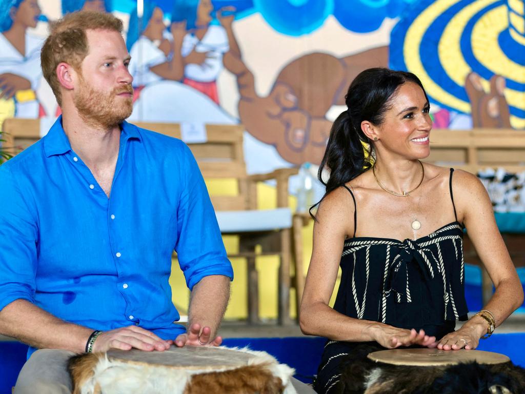 Prince Harry and Meghan Markle on the recent tour of Colombia. Picture: AFP