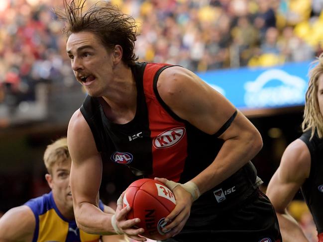 Joe Daniher of the Bombers during the Round 9 AFL match between the Essendon Bombers and the West Coast Eagles at Etihad Stadium in Melbourne, Sunday, May 21, 2017. (AAP Image/Tracey Nearmy) NO ARCHIVING, EDITORIAL USE ONLY