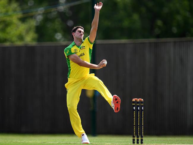 Pat Cummins sends one down for Australia. Picture: Getty Images