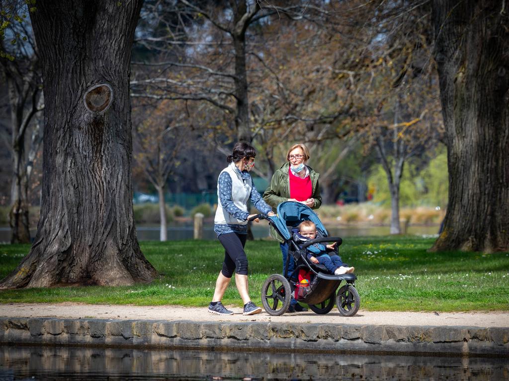 Outdoor sport in groups of five fully vaccinated adults will resume when 80 per cent have received one dose of the vaccine. Picture: NCA NewsWire/Sarah Matray