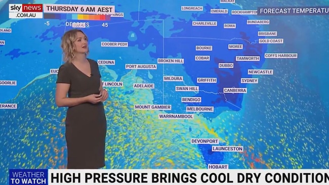 Sky News Weather meteorologist Bradlyn Oakes says a high pressure system will bring cool, dry conditions. Picture: Sky News