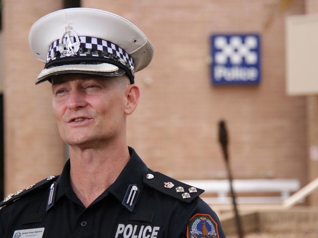Northern Territory Police southern commander James Gray-Spence out the front of Alice Springs police station on December 31, 2024. Picture: Gera Kazakov