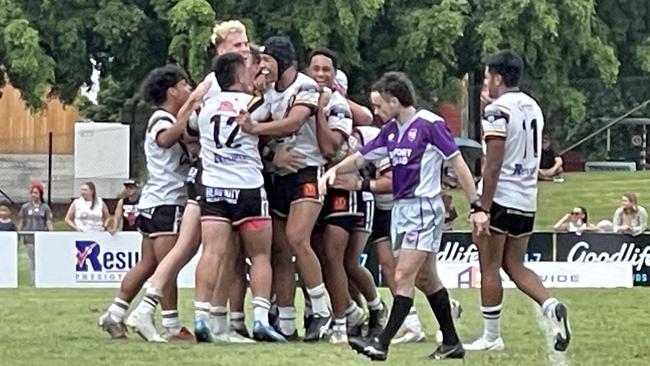 Souths Connell side celebrate a late win.