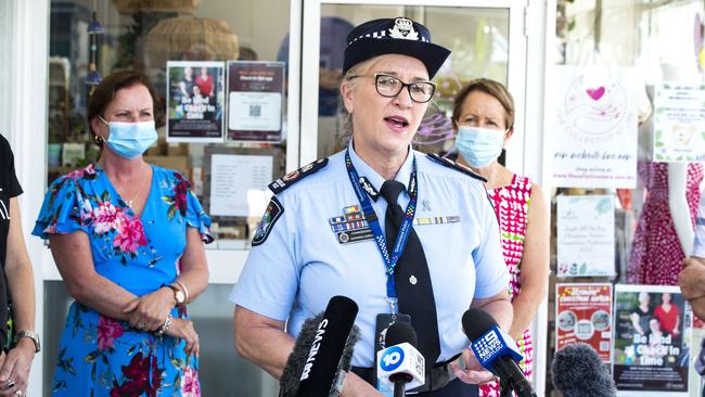 Queensland Police Commissioner Katarina Carroll providing Covid update at The Collective Store in Wynnum, Saturday, December 18, 2021 – Picture: Richard Walker