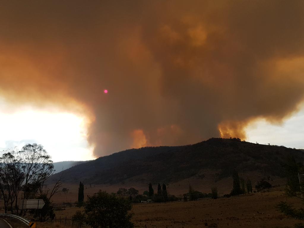 Smoke rising from the Namadgi National Park fire burning south of Canberra. Picture: Ralph Hurst-Meyers/AAP