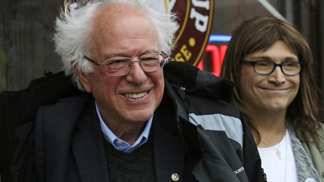 Bernie Sanders poses for a photograph with Vermont Democratic gubernatorial candidate Christine Hallquist in Saint Albans, Vermont. Picture: AP.