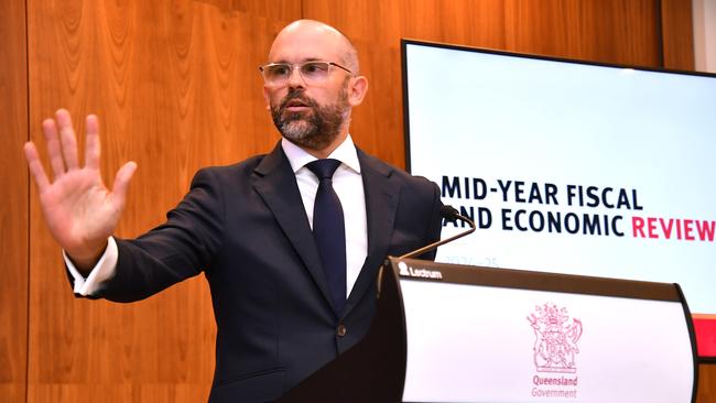 Treasurer David Janetzki and Finance Minister Ros Bates unveil the Mid-Year Fiscal and Economic Review. Picture: John Gass