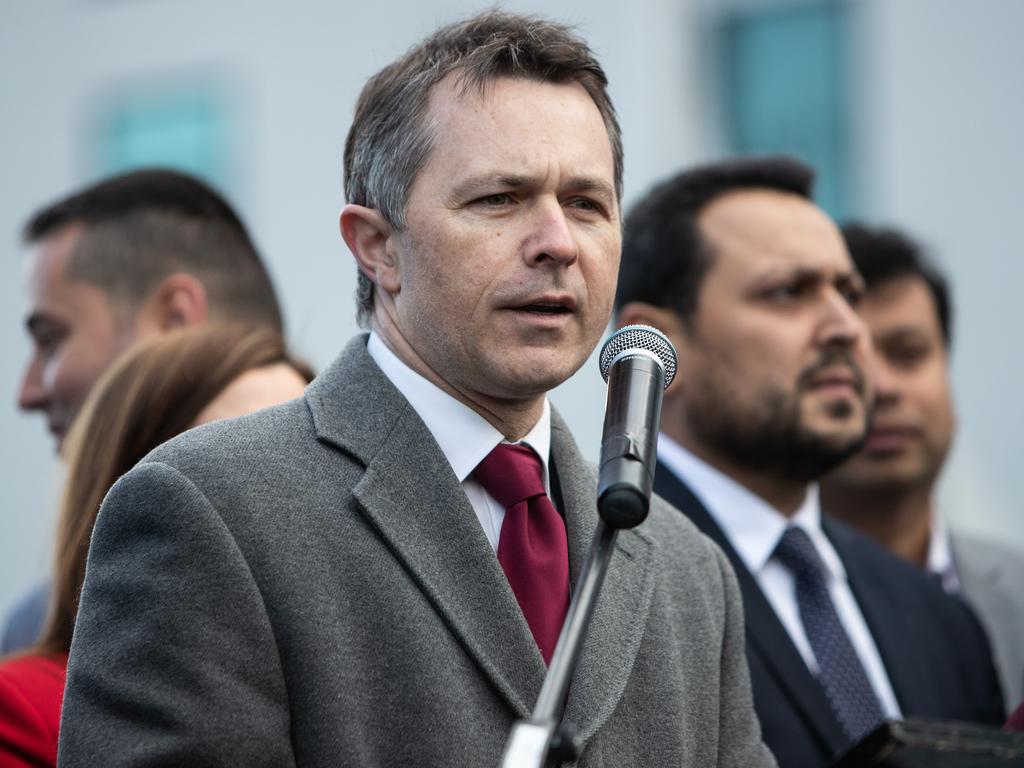 Blaxland federal Labor MP Jason Clare speaks outside Lakemba Mosque. Picture: Julian Andrews. Photos can be purchased at newsphotos.com.au