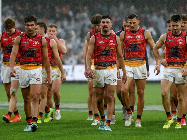 The Crows after last week’s loss to Collingwood. Picture: Josh Chadwick/Getty Images