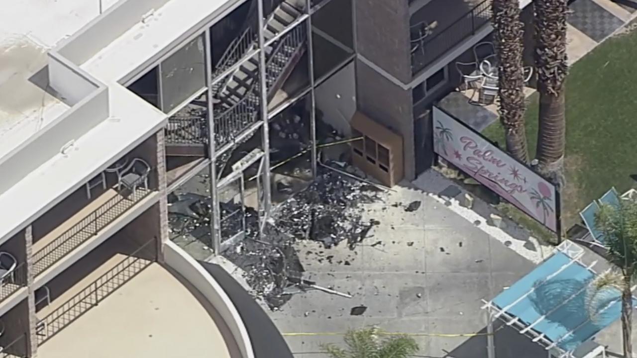 Debris covers the ground near the site of an explosion on Saturday, May 17, 2025 in Palm Springs, Calif. (ABC7 Los Angeles via AP)