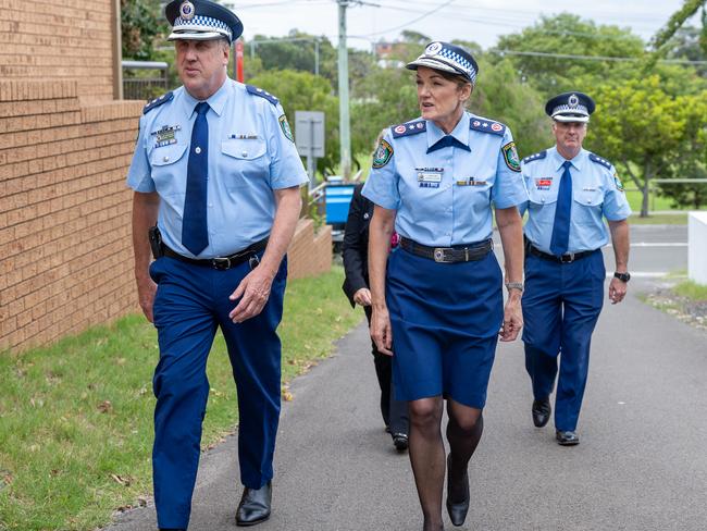 Police Commissioner Karen Web visits Mount Sinai College on Runic lane in Maroubra where anti-Semitic graffiti was vandalised. Picture: Thomas Lisson