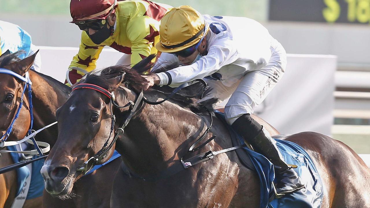 The Francis Lui-trained Golden Sixty (No. 1), ridden by Vincent Ho, takes the G1 Stewards' Cup (1600m), the opening leg of the Triple Crown, at Sha Tin Racecourse on Sunday. Picture: Hong Kong Jockey Club