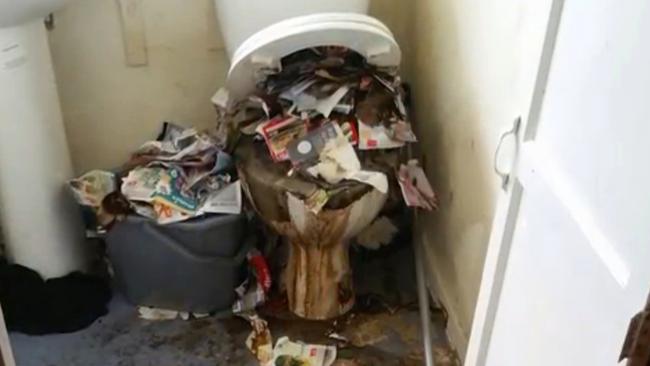 The tenants used the toilet as a rubbish bin, and the bath as a toilet. Picture: australscope