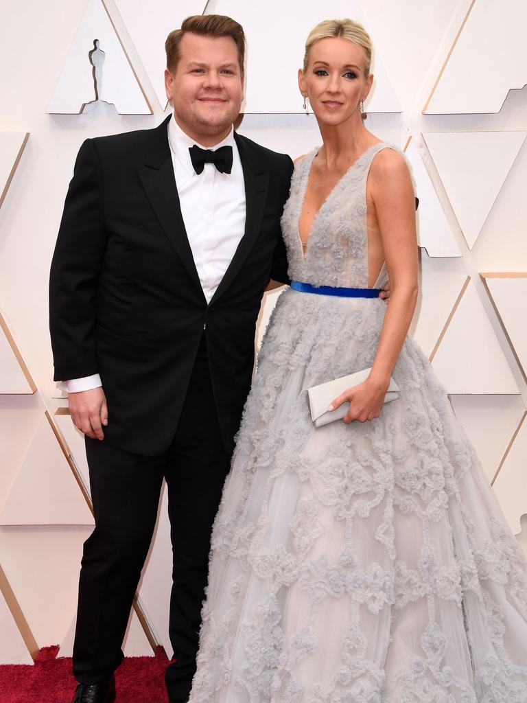 We cannot confirm if James Corden and his wife Julia Carey carpooled it to the red carpet ... but we’re 99% sure there was singing along the way. Picture: AFP