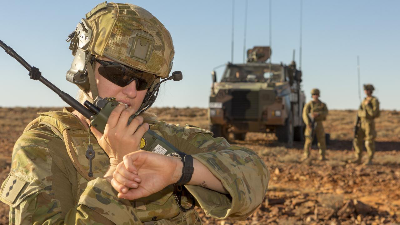 Australian Army Captain Jennifer O’Brien, Battery Captain 110th Battery, 16th Air Land Regiment, during an exercise involving an advanced missile live-fire exercise at Woomera Test Range in South Australia. Picture: Defence