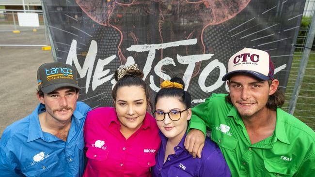 At Meatstock are (from left) Matthew White, Brooklyn Fox, Tori Lloyd and Travis Coombs at Toowoomba Showgrounds, Saturday, April 9, 2022. Picture: Kevin Farmer