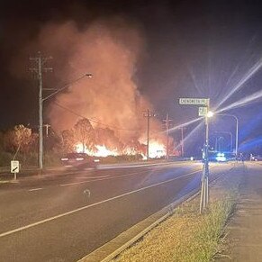 Mackay fire crews battled a large blaze in grassland near the Blacks Beach Tavern early Sunday morning, October 27. Picture: posted on Facebook by Gigi Jackson