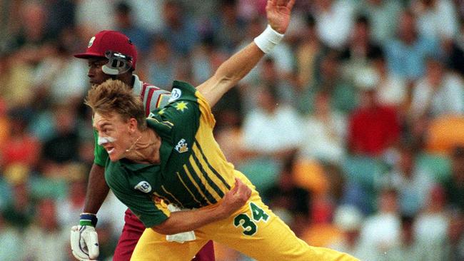 Bowler Andrew Bichel during Australia v West Indies 1996-97 World Series Cup one-day International at Gabba in Brisbane 05/01/97 Cricket A/CT