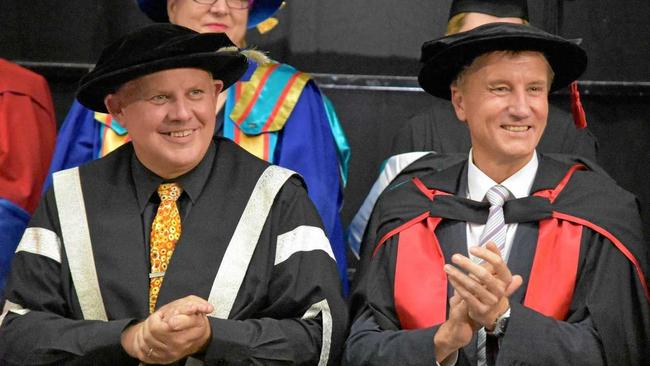 WELCOME: Emeritus Professor Scott Bowman (former CQUni Vice-Chancellor), and Professor Nick Klomp (new CQUni Vice-Chancellor). Picture: contributed