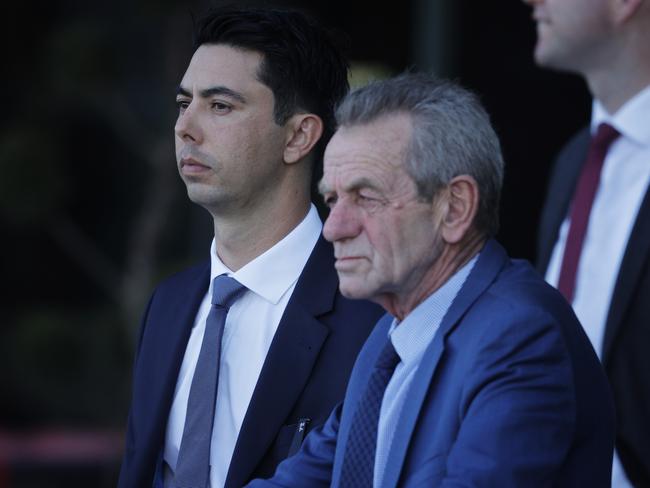 SYDNEY, AUSTRALIA - AUGUST 29: Training partners Sterling Alexiou and Gerald Ryan look on during Sydney Racing at Rosehill Gardens on August 29, 2020 in Sydney, Australia. (Photo by Mark Evans/Getty Images)