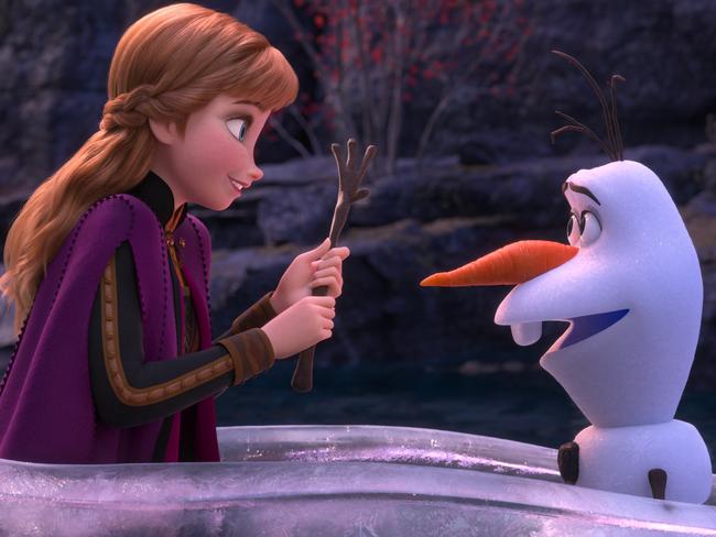 Anna (voice of Kristen Bell) and Olaf (voice of Josh Gad) in a scene from the movie Frozen II. Supplied by Disney.