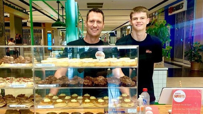 Simply Donuts founder and co-owner Isaac Broad with son Elijah at Casuarina Square. Picture: Instagram/ Simply Donuts