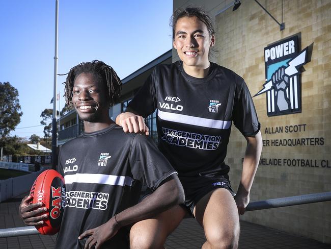 Martin Frederick with fellow Port Adelaide Next Generation Academy member Kai Pudney. Picture: Sarah Reed