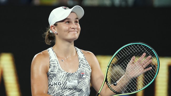 Ash Barty celebrates after winning her semi-final against Madison Keys. Picture: Michael Klein